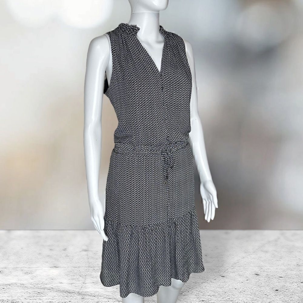 White House Sleeveless Drawstring Waist Dress Black & White